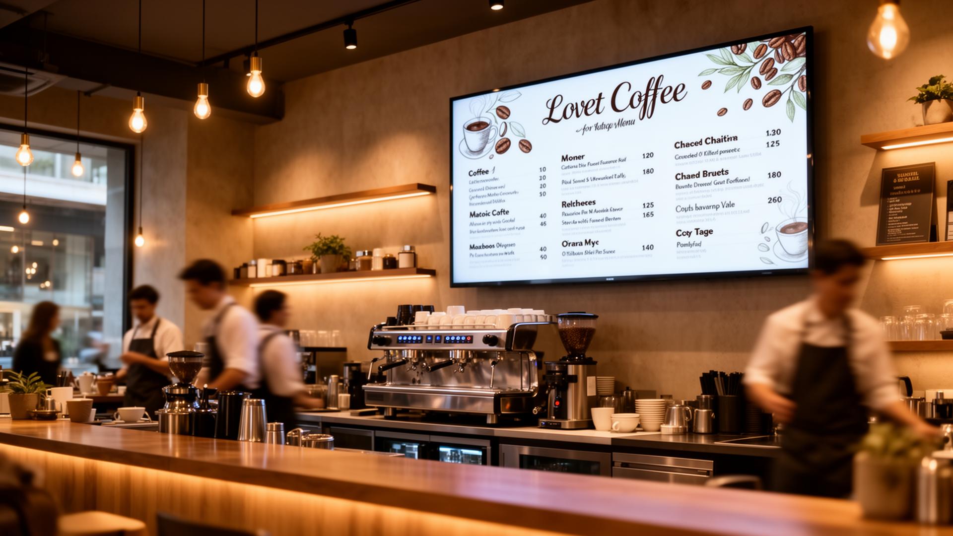 Digital menu board in a modern cafe